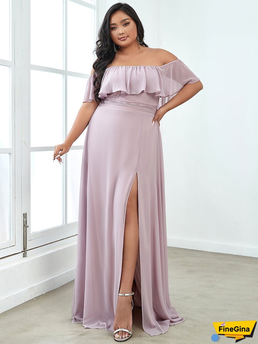Women's Plus Size Ruffle Thigh Split Wholesale Bridesmaid Dresses