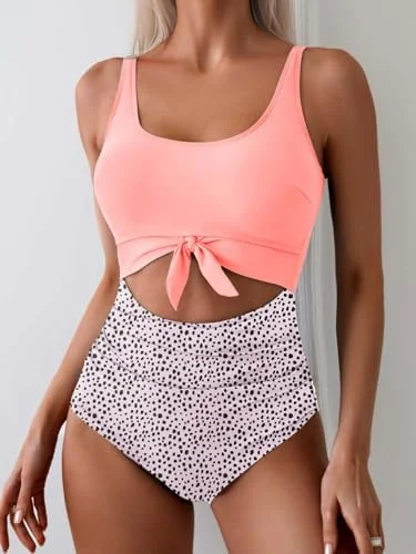 Women's One Piece Tummy Control Cut Out Tie Knot Swimsuit