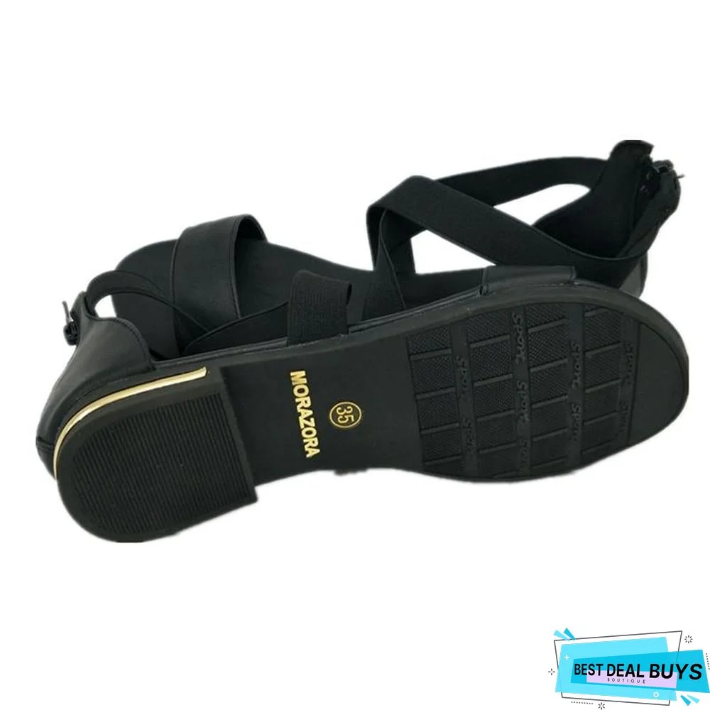 Genuine Leather Women Flats Heel Sandals Shoes