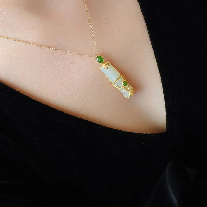 White Jade Cyan Jade Bamboo Protection Necklace Pendant