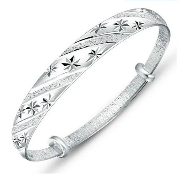 Romantic Gypsophila Star Adjustable Bangle 925 Sterling Silver Color Bracelet for Women