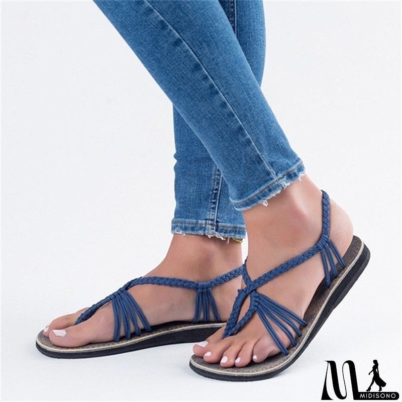 MidiSono - Women's Knitted Fabric Breathable Beach Flat Sandals