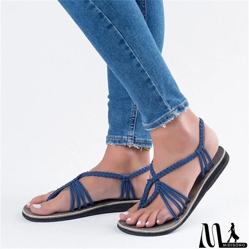 MidiSono - Women's Knitted Fabric Breathable Beach Flat Sandals