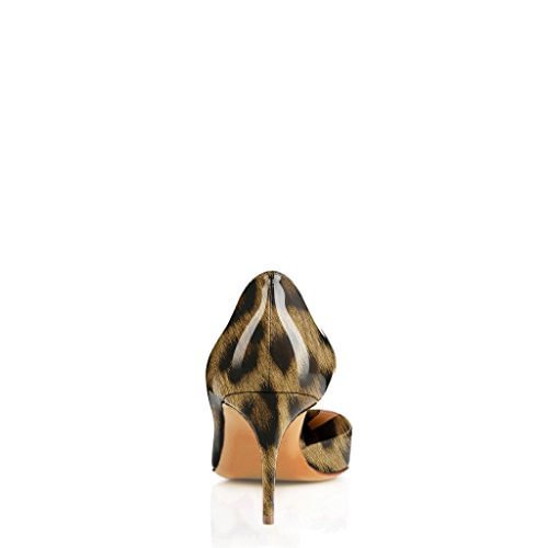 Leopard Print Heels Patent Leather Kitten Heel D'orsay Pumps |FSJ Shoes