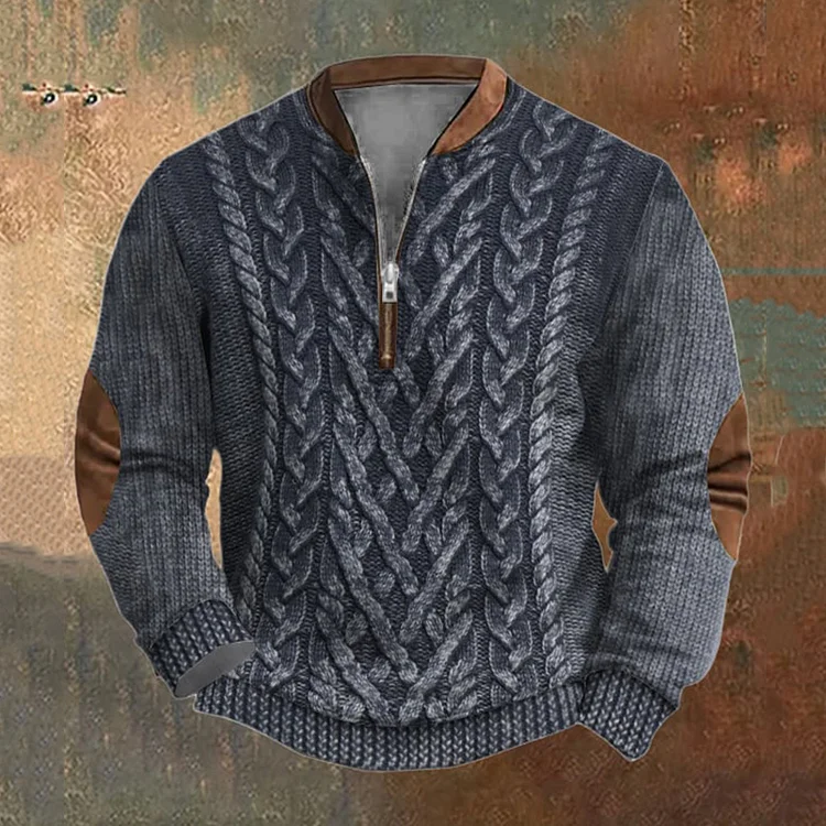 Men's Vintage Printed Casual Zipper Sweatshirt