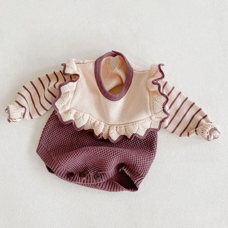 Cute Autumn Winter Infant Baby Girls Bowknot Rompers Clothing Kids Girl Long Sleeve Knit Rompers Clothes