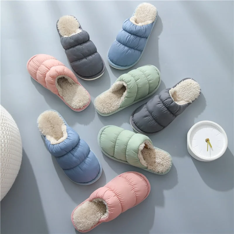 Winter Women Slippers Down cloth Home Slippers Non-Slip Soft Warm House Slippers Indoor Bedroom Lovers Couples Floor Shoes Women