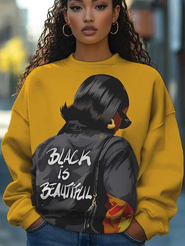 Women's Black Is Beautiful Fashion Black Woman Back View Art Print Casual Sweatshirt