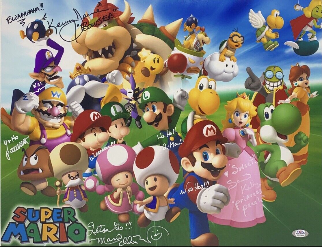 Super Mario Nintendo Cast Signed 16x20 Photo Poster painting PSA 9A33664 Martinet, James, Kelly