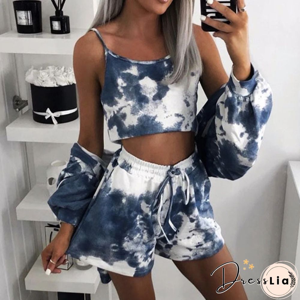 Autumn Casual Shorts Set Women New Sling Loose Coat Fashion Three-Piece Set Tracksuit Hoodies 3 Piece Outfits For Women