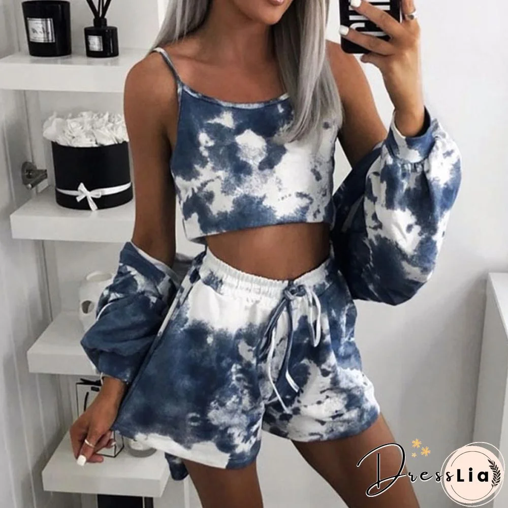 Autumn Casual Shorts Set Women New Sling Loose Coat Fashion Three-Piece Set Tracksuit Hoodies 3 Piece Outfits For Women