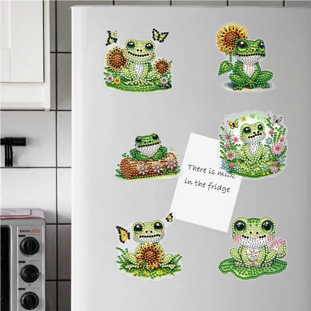  6 Pcs Sunflower Frog Diamond Painting Cartoon Fridge Magnetic Stickers