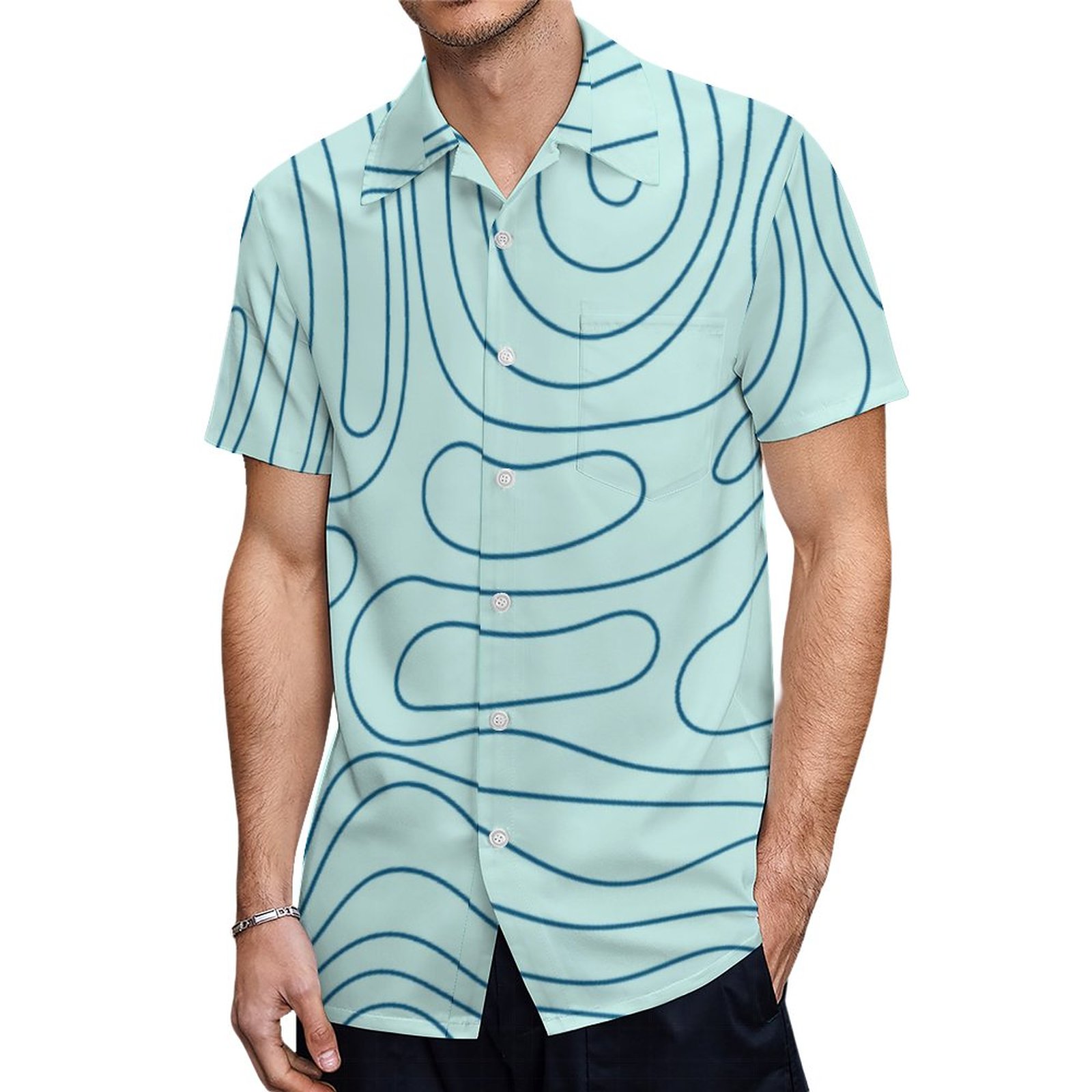 Green Abstract Marble Lines Artwork Hawaiian Shirt Mens Button Down Plus Size Tropical Hawaii Beach Shirts