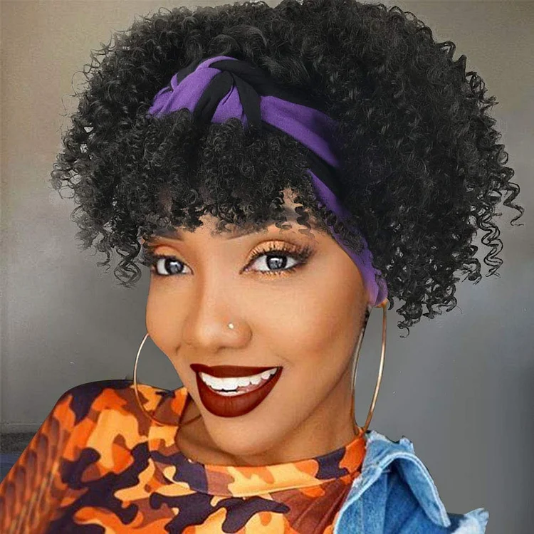 Hot Sexy Kinky Curly Wigs with Purple&Black Headband-elleschic