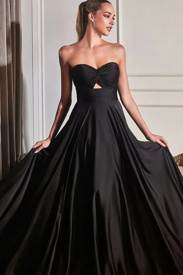 Daisda Black Strapless Sleeveless Sweetheart A-Line Prom Dress