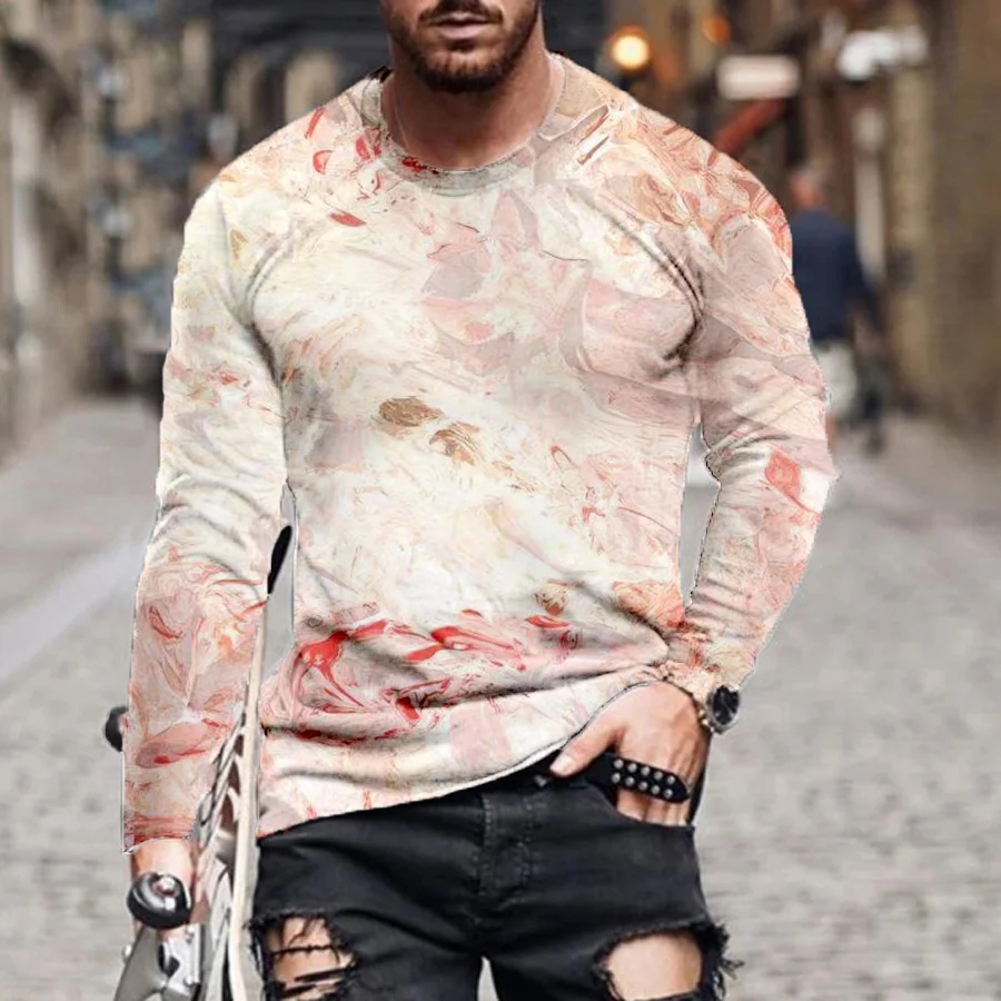 European and American Fashion Men's and Women's T-Shirts Colorful Series Long Sleeve 3D Long Sleeve