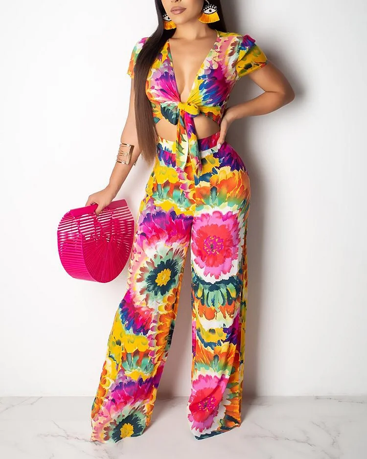 Printed cropped jumpsuit
