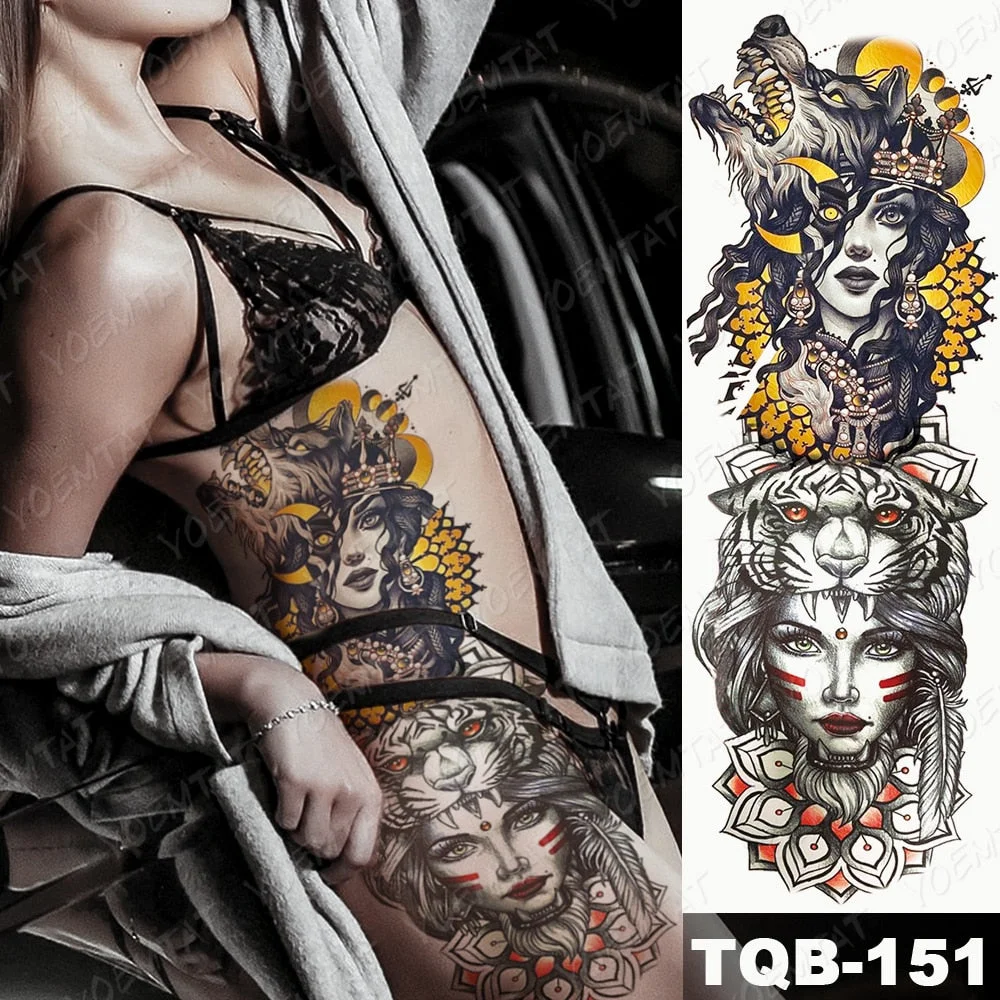 Men Full Arm Waterproof Temporary Tattoo Sticker Clock Rose Tiger Totem Transfer Body Art Fake Tatoo Cool sexy tato Woman