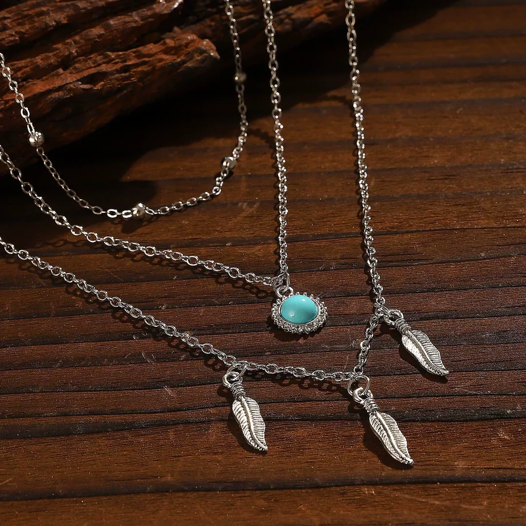 Triple Layered Sunflower Leaf Turquoise Necklace