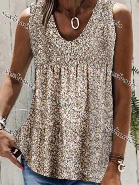 Women Sleeveless V-neck Floral Printed Graphic Top
