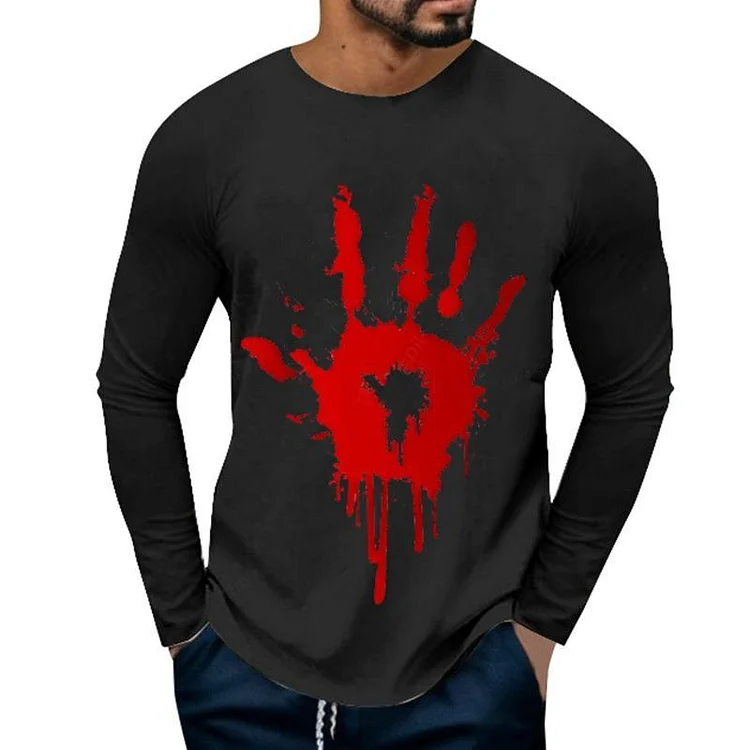 Men's Printed Crew Neck Long Sleeve T-Shirt