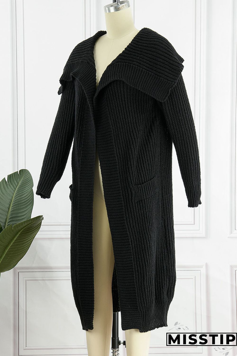 Black Casual Solid Patchwork Cardigan Collar Outerwear