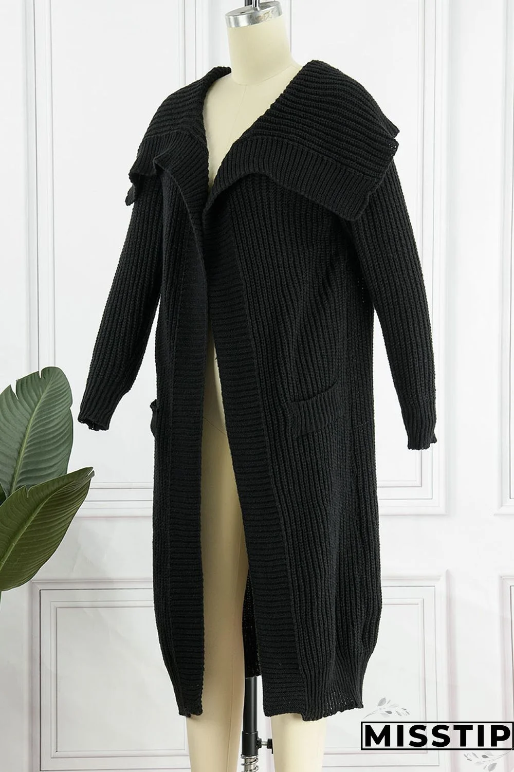 Black Casual Solid Patchwork Cardigan Collar Outerwear