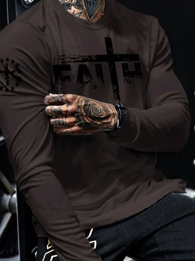 Men's Faith Cross Casual Printed Long Sleeve T-Shirt socialshop