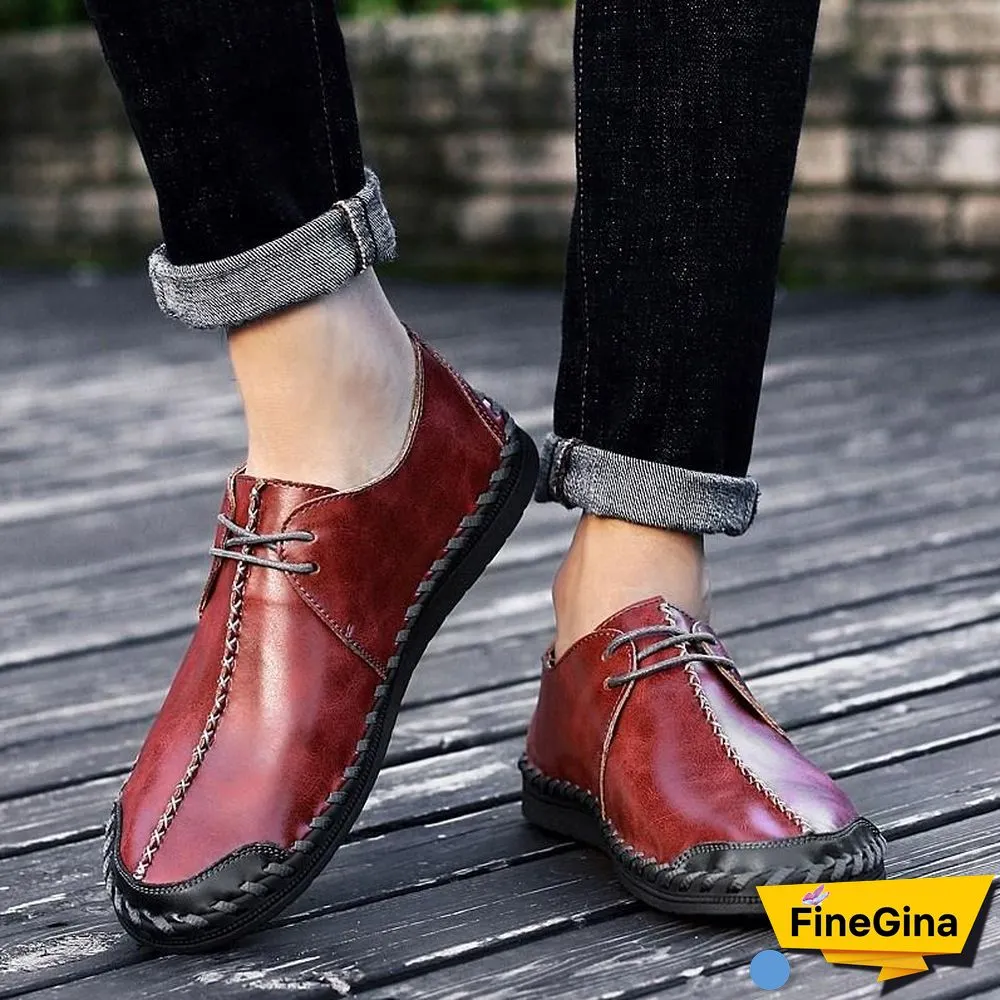 Men Casual Cow Leather Light Comfortable Split Leather Flats Shoes