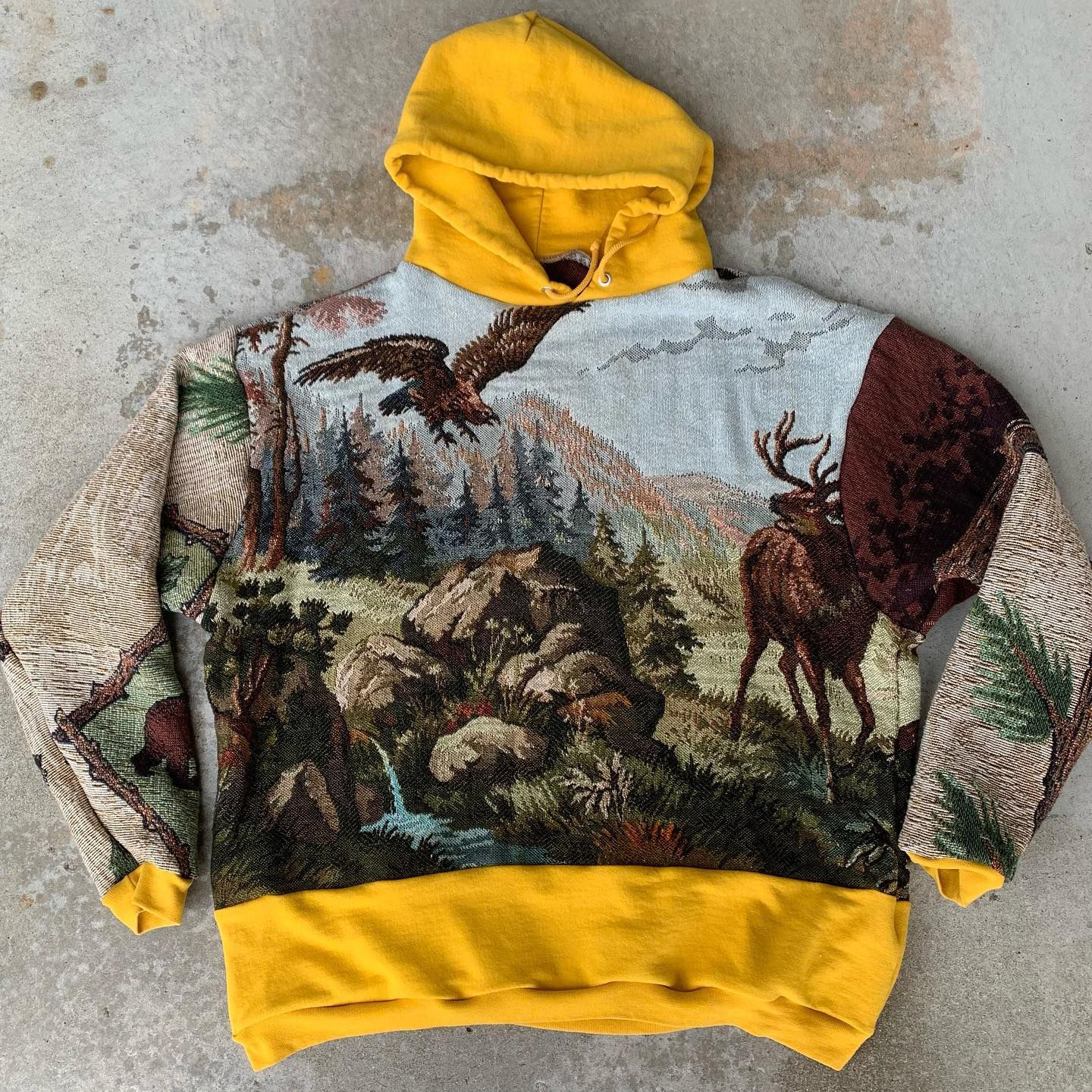Retro Mountain Wildlife Print Casual Street Tapestry Knit Hooded Sweater