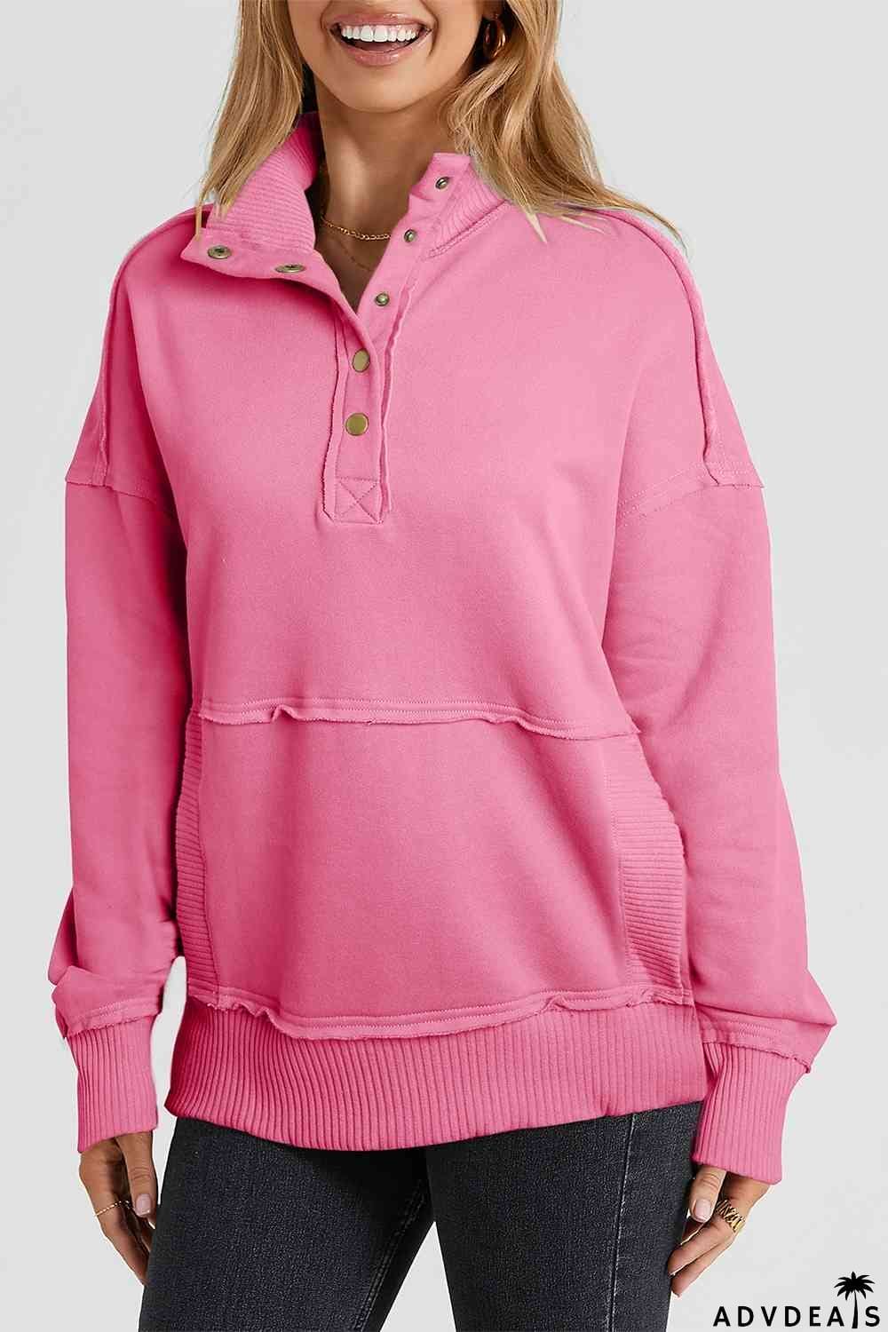 Half Snap Drop Shoulder Long Sleeve Sweatshirt