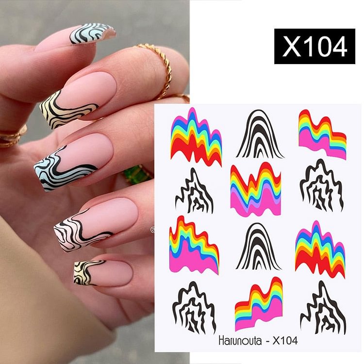 Harunouta Color Wave Geometry Water Decals Stickers Christmas Snowflakes Slider For Nails Valentine's Day Nail Art Decoration