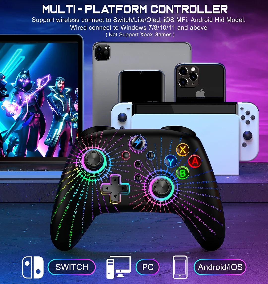 Switch Pro Controller for Nintendo Switch Controller/Switch Lite/OLED/Android/IOS/Windows PC, DinoFire Wireless Switch Controllers with Programmable, TURBO & Wakeup