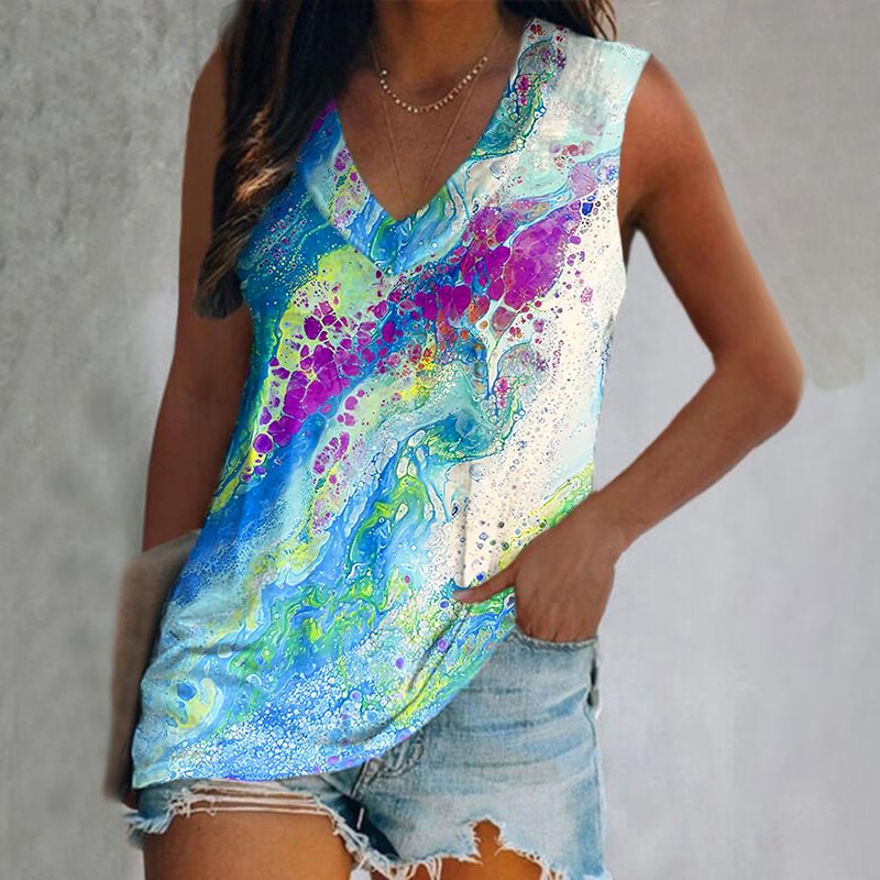 Sea Wave Printed Tie-dye Casual Vest