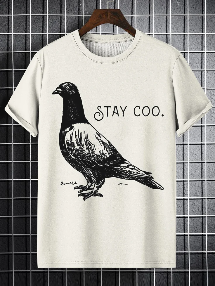 100% Cotton Men's Dove Stay Coo Graphic Print Casual T-Shirt