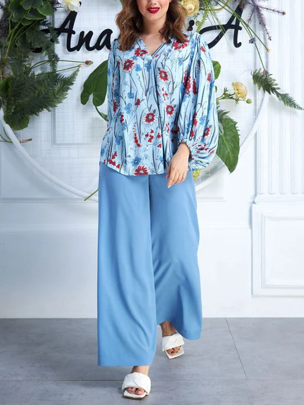  Simple Printed Comfortable Loose Ladies Suit
