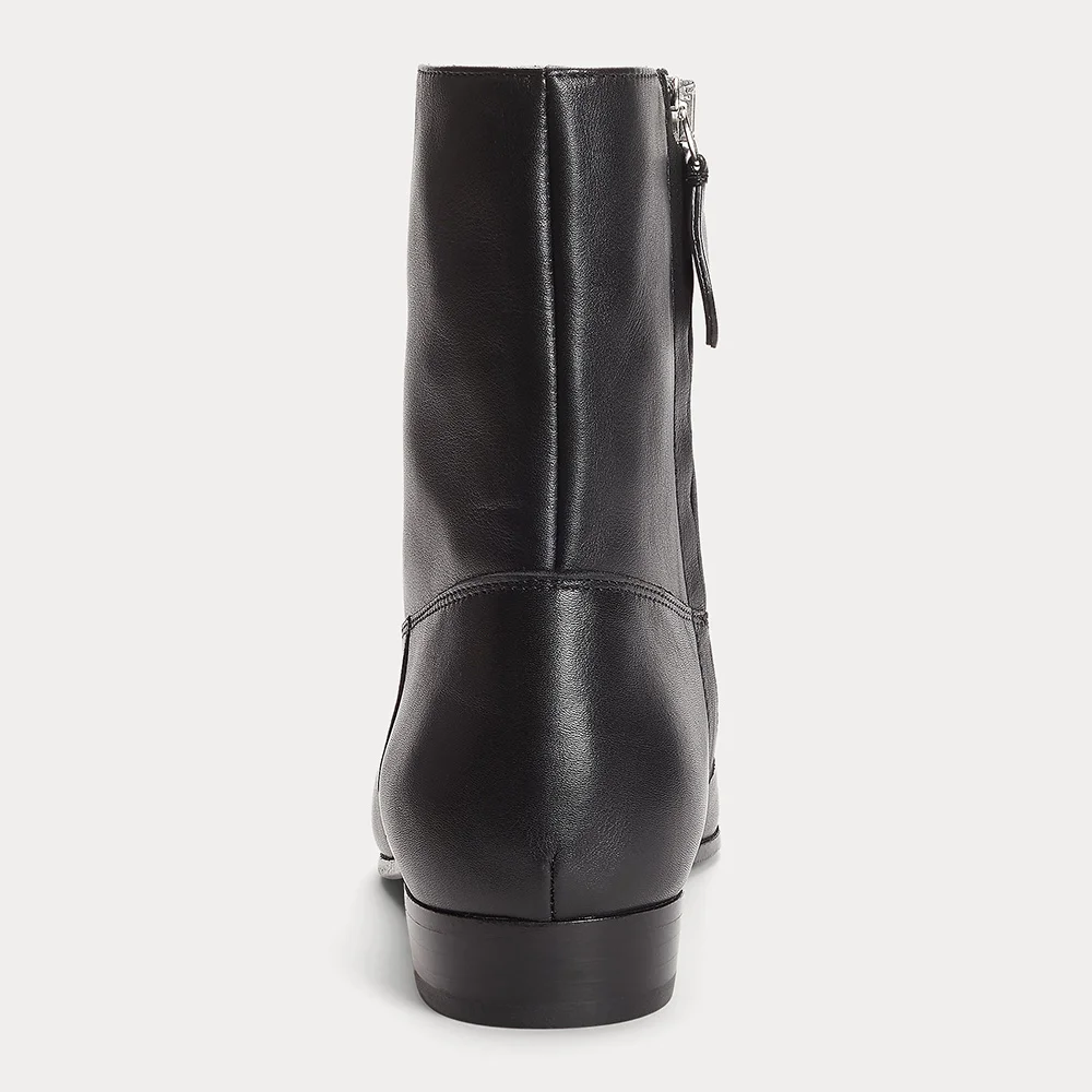 Black Square Toe Flat Comfy Side Zipper Short Boots for Women