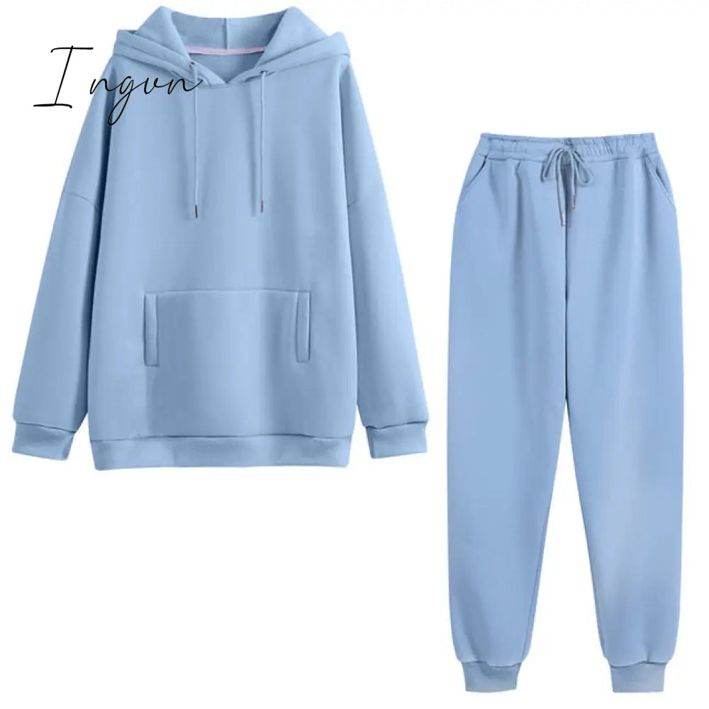 Ingvn - Autumn Hoodies Women Two Piece Set Solid Fleece Oversized Tracksuits Winter Thick Warm