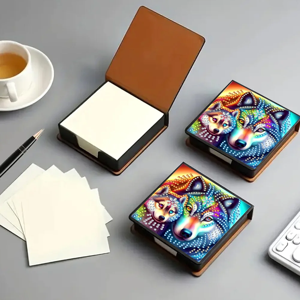 PU 5D Diamond Painting Kit Note Box DIY Diamond Art Notepad Box (Wolf)