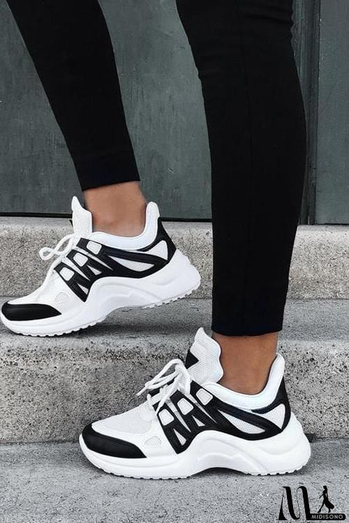 MidiSono - Chunky Mesh Two Tone Lace Up Sneakers