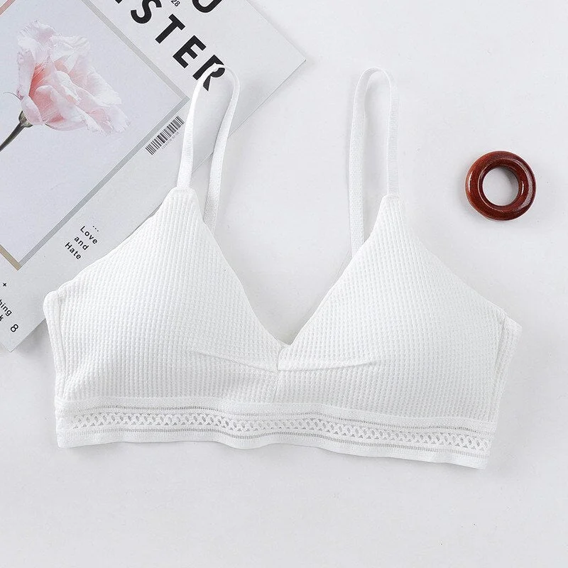 Sexy Cotton Hollow Out Bras For Women Underwear Solid Color Comfort Wireless Bra Lingerie Fashion Seamless Padded Bralette New