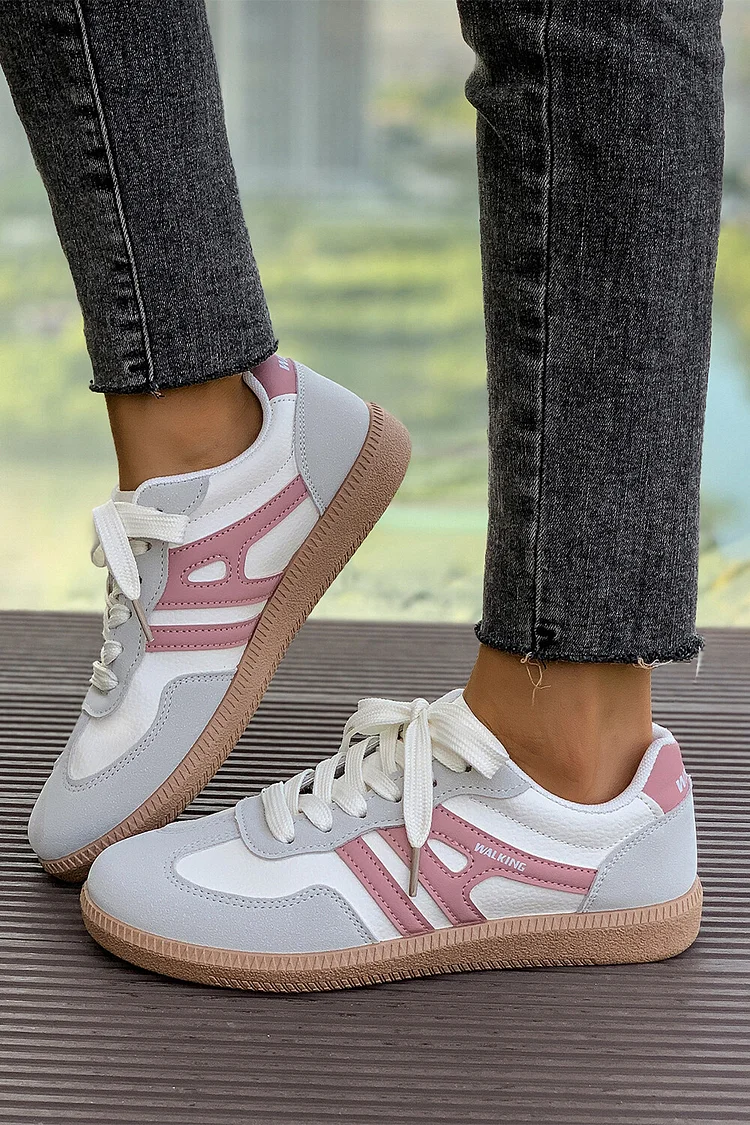 Colorblock Patchwork Lace Up Round Toe Casual Sneakers