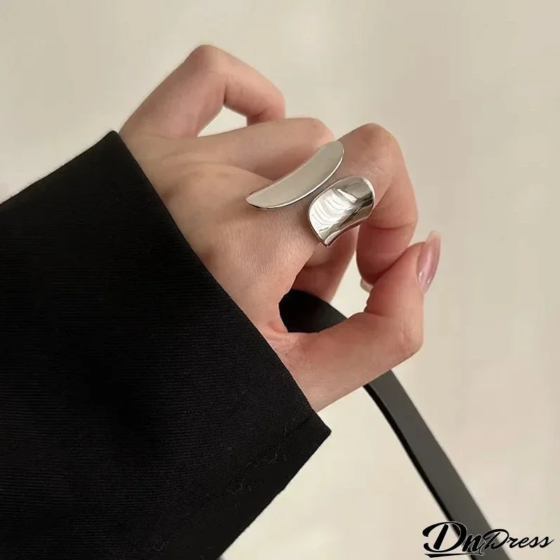 Minimalist Silver Cuff Creative Smooth Ring