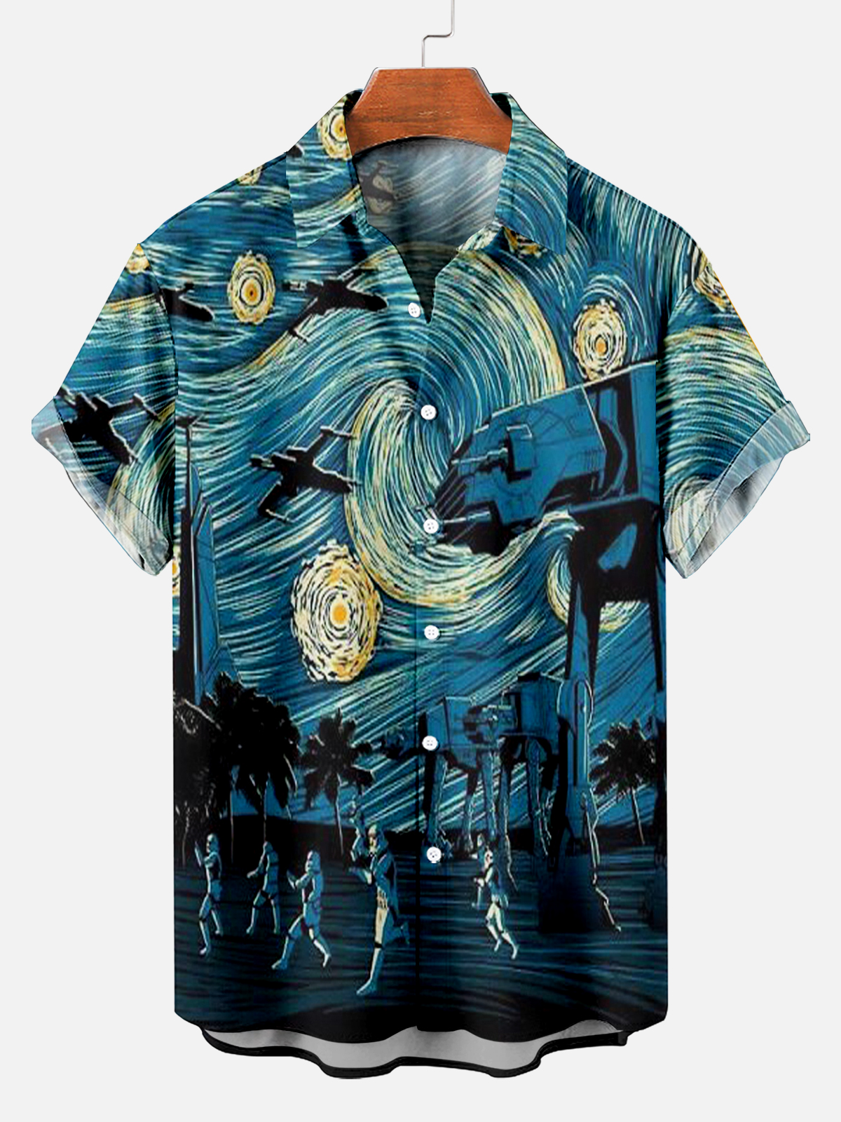 Classic Retro Movie Spaceship War Short Sleeve Shirt PLUSCLOTHESMAN