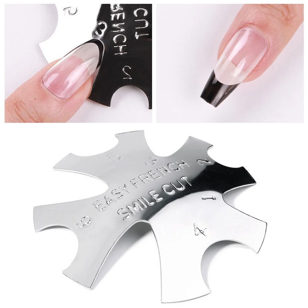 Pro 9 Sizes Easy French Smile Cut V Line almond Shape Tips Manicure Edge Trimmer Nail Cutter Acrylic Pink White French Nails-Nail Inspo