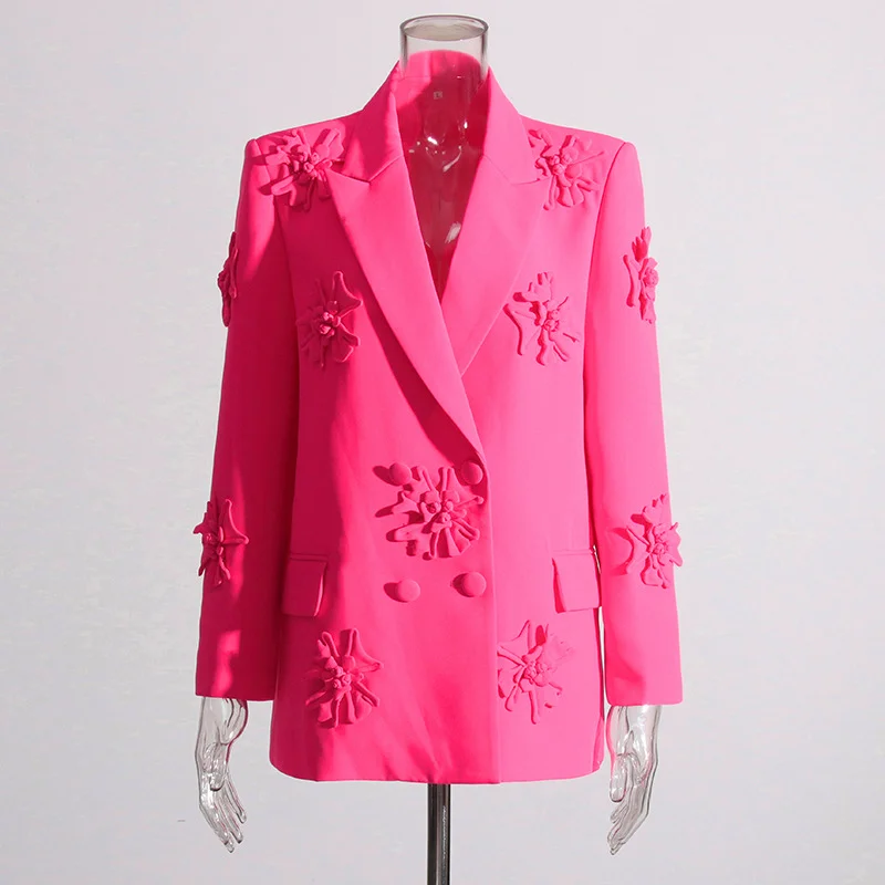 Yyvonne Trend Two-Piece 2025 New Suit Jacket + High-Waisted Micro-Screpe Trousers Three-Dimensional Flower Suit Woman