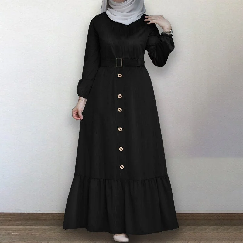 Women's Autumn Sundress ZANZEA Elegant Muslim Shirt Dress Long Sleeve Maxi Vestidos Female Button Ruffle Vestidos