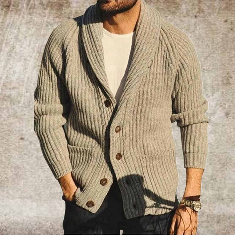 2021 Cross-border Independent Station New Men's Lapel Long-sleeved Pit Strip Cardigan Sweater Single-breasted Solid Color Jacket Men