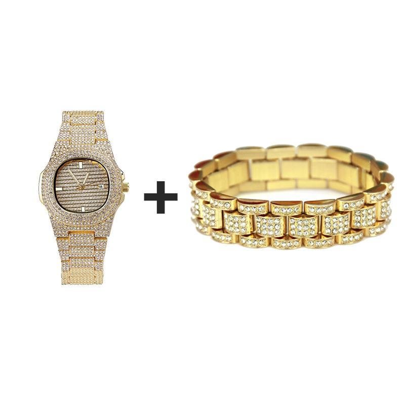 Watch Bracelet Set Rhinestones Paved Iced Out-VESSFUL