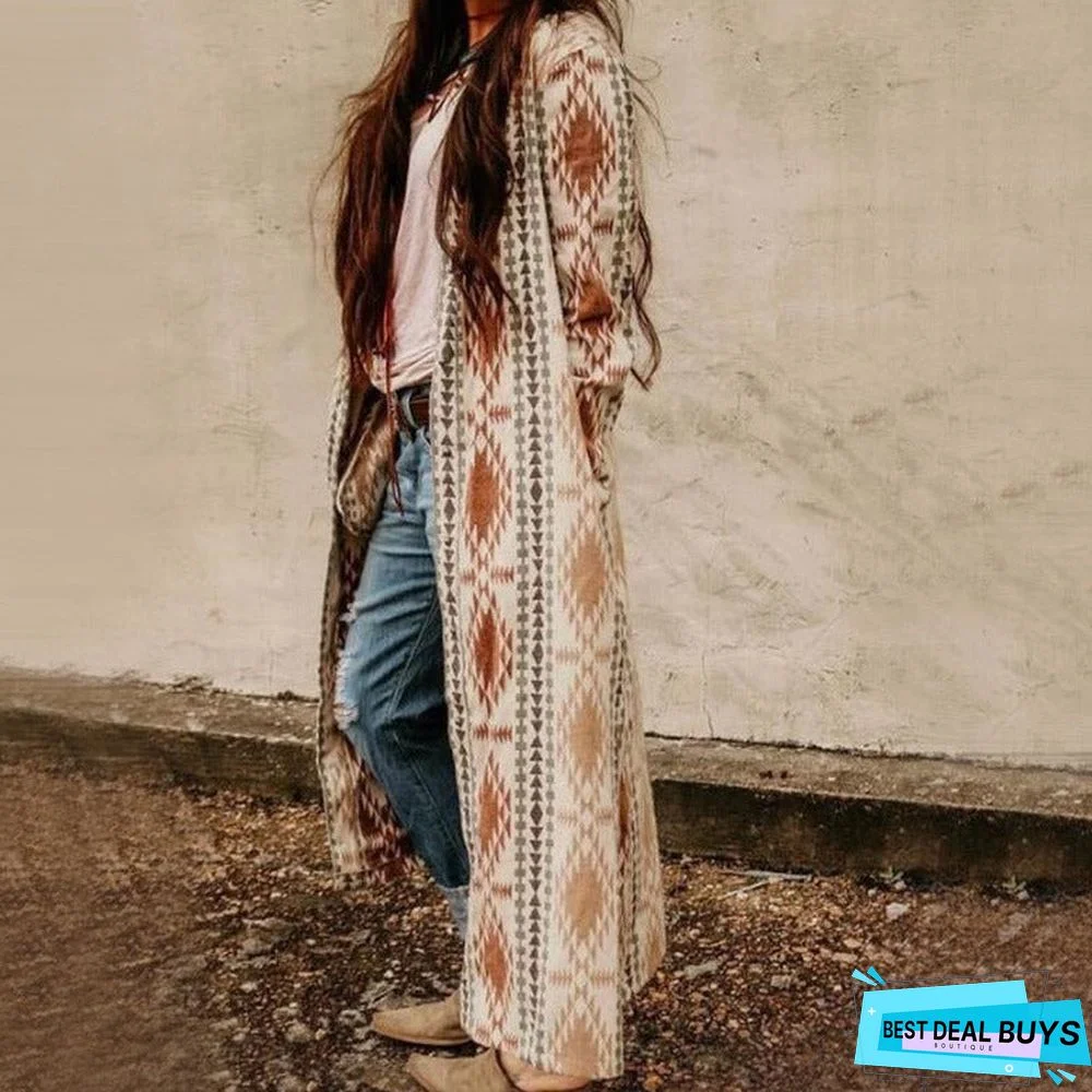 New Printed Long Sleeve Knitted Coat